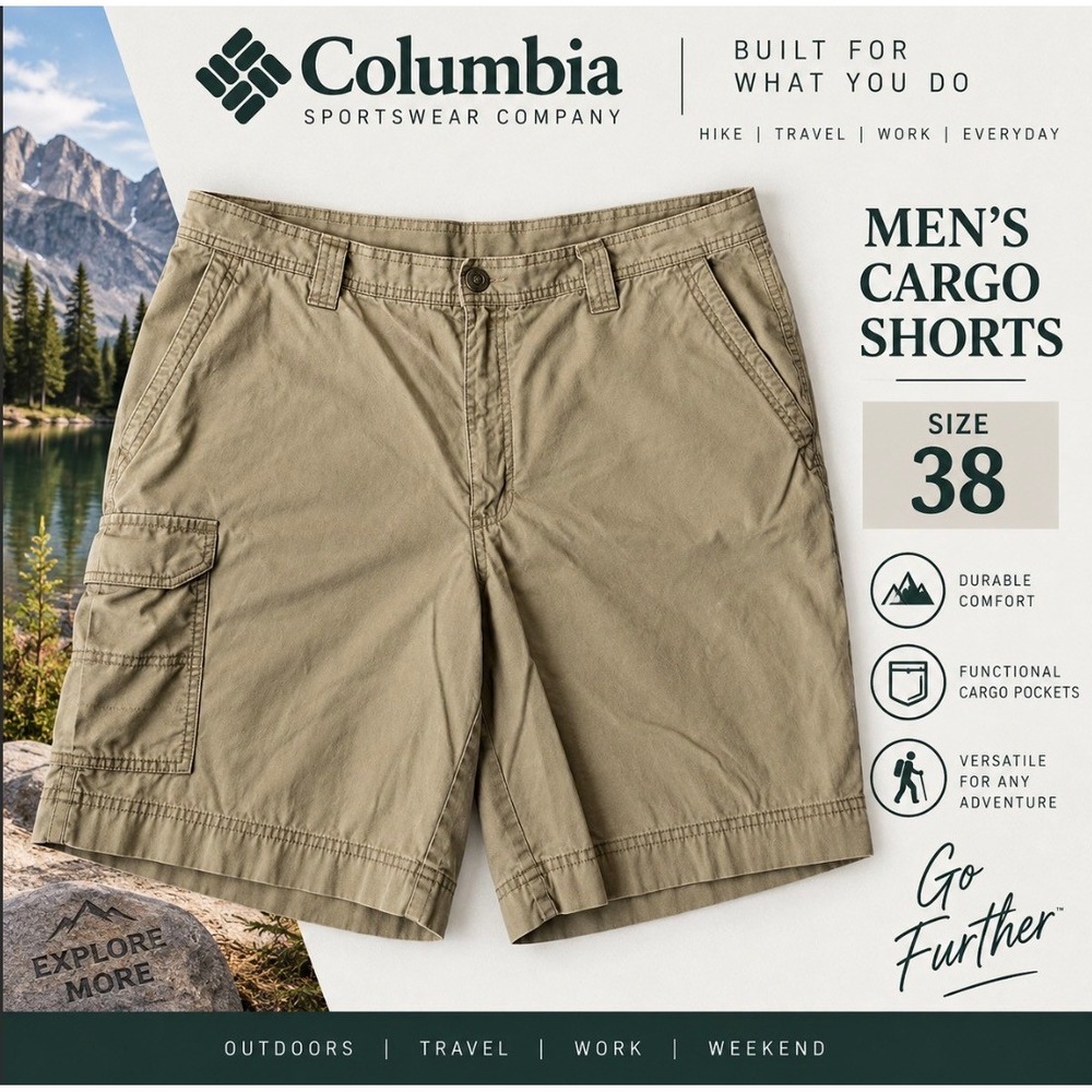 Columbia Men's Cargo Shorts Size 38 Khaki Tan Outdoor Hiking Camping Casual